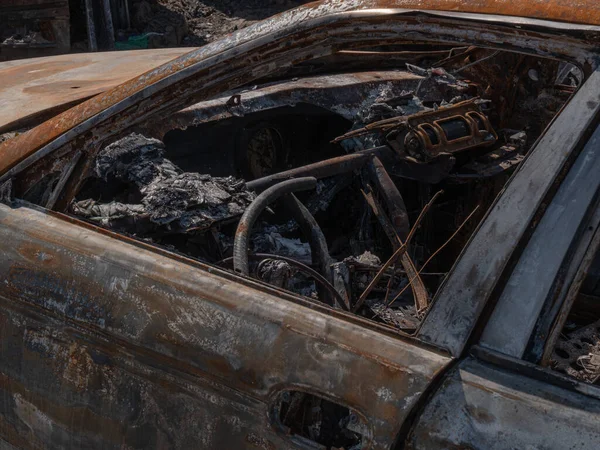 Irpin Ukraine April 2022 Burned Cars Result Bombing Irpin Russian — стоковое фото