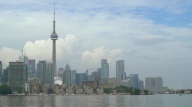 Beautiful Torontos skyline with CN Tower over lake. Urban architecture. Canada