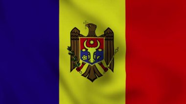 Moldova ulusal bayrağı dalgalı video animasyonunu kapatıyor. Bayrak Kapanıyor. Bayraklar Hareketi Döngüsü HD.