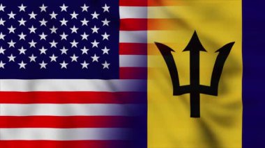 Amerika Birleşik Devletleri ve Barbados bayrağı. ABD ve Barbados karışık ülke bayrakları hareket döngüsü animasyon bayrağı kapanıyor. Bayraklar Hareketi Döngüsü HD.