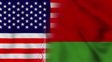 Amerika Birleşik Devletleri ve Beyaz Rusya bayrağı. ABD ve Belarus karışık ülke bayrakları hareket döngüsü animasyon bayrağı kapanıyor. Bayraklar Hareketi Döngüsü HD.