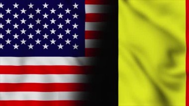 Amerika Birleşik Devletleri ve Belçika bayrağı. ABD ve Belçika karışık ülke bayrakları hareket döngüsü animasyon bayrağı kapanıyor. Bayraklar Hareketi Döngüsü HD.