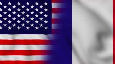 Amerika Birleşik Devletleri ve Fransa bayrağı. ABD ve Fransa karışık ülke bayrakları hareket döngüsü animasyon bayrağı kapanıyor. Bayraklar Hareketi Döngüsü HD.