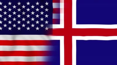 Amerika Birleşik Devletleri ve İzlanda bayrağı. ABD ve İzlanda karışık ülke bayrakları hareket döngüsü animasyon bayrağı kapanıyor. Bayraklar Hareketi Döngüsü HD.