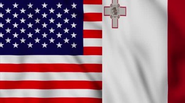 Amerika Birleşik Devletleri ve Malta bayrağı. ABD ve Malta karışık ülke bayrakları hareket döngüsü animasyon bayrağı kapanıyor. Bayraklar Hareketi Döngüsü HD.
