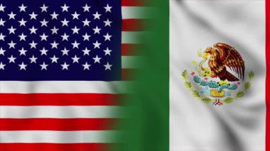 Amerika Birleşik Devletleri ve Meksika bayrağı. ABD ve Meksika karışık ülke bayrakları hareket döngüsü animasyon bayrağı kapanıyor. Bayraklar Hareketi Döngüsü HD.