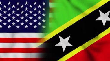 Amerika Birleşik Devletleri ve Saint Kitts & Nevis bayrağı. ABD ve Saint Kitts & Nevis karışık ülke bayrakları hareket döngüsü animasyonu 