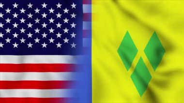 Amerika Birleşik Devletleri ve Saint Vincent ve Grenadines bayrağı. ABD ve Saint Vincent & the Grenadines karışık ülke bayrakları hareket döngüsü animasyonu Flag Blowing Close Up. Bayraklar Hareketi Döngüsü HD.