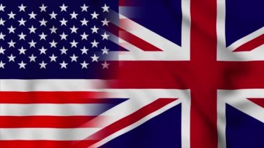 Amerika Birleşik Devletleri ve Birleşik Krallık bayrağı. Birleşik Krallık Karışık Ülke bayrakları hareket döngüsü animasyon bayrağı kapanıyor. Bayraklar Hareketi Döngüsü HD.