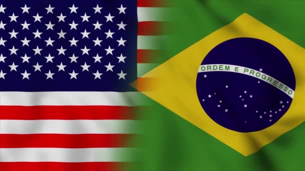 United States America Brazil Flag Usa Brazil Mixed Country Flags — Stock Video