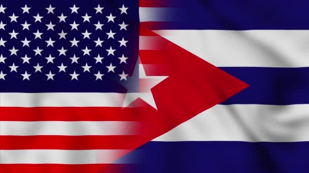 Σημαία Ηνωμένων Πολιτειών Αμερικής Και Κούβας Ηπα Και Κούβα Σημαίες — Αρχείο Βίντεο