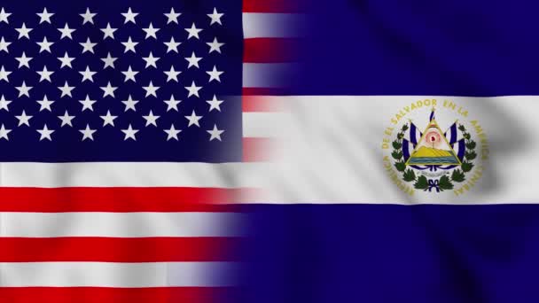 美利坚合众国和萨尔瓦多的国旗 美国和萨尔瓦多混合国旗运动循环动画国旗爆炸关闭 横幅运动圈Hd — 图库视频影像