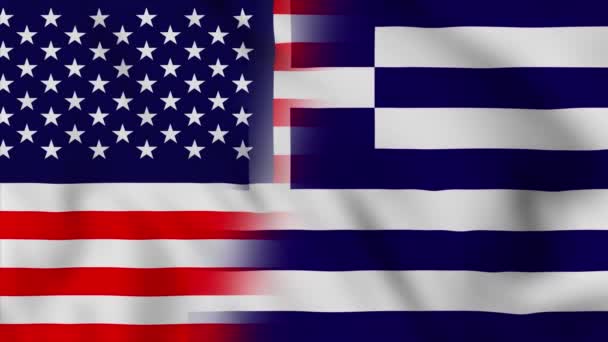 Bandera Los Estados Unidos América Grecia Estados Unidos Grecia Banderas — Vídeos de Stock