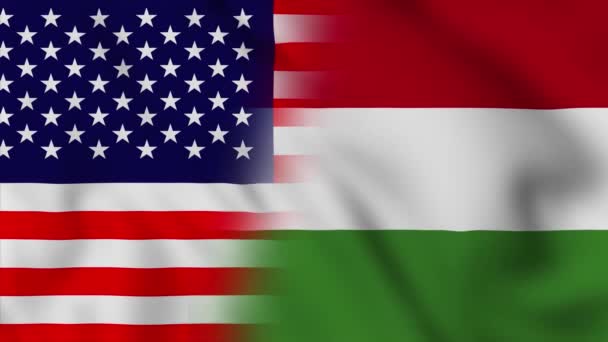 Bandera Los Estados Unidos América Hungría Estados Unidos Hungría Banderas — Vídeo de stock