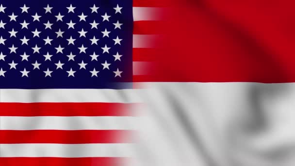 Bandera Los Estados Unidos América Indonesia Estados Unidos Indonesia Banderas — Vídeo de stock