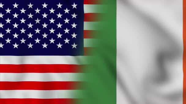 Flaga Stanów Zjednoczonych Ameryki Irlandii Stany Zjednoczone Irlandia Mieszane Flagi — Wideo stockowe