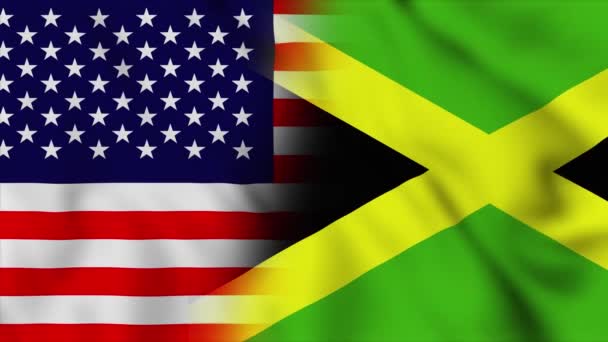 美利坚合众国和牙买加的国旗 美国和牙买加混合国旗运动循环动画国旗爆炸关闭 横幅运动圈Hd — 图库视频影像