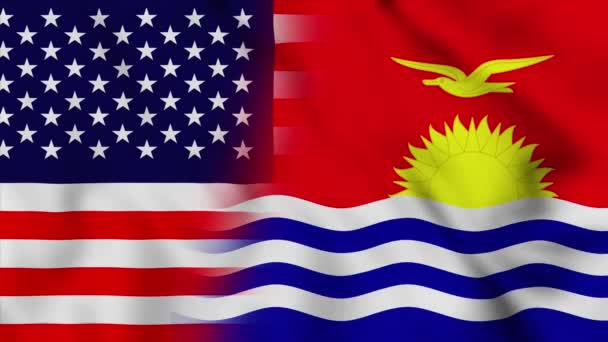Estados Unidos América Bandeira Kiribati Eua Kiribati Bandeiras Mistas País — Vídeo de Stock