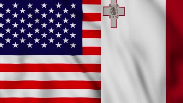 Bandera Los Estados Unidos América Malta Estados Unidos Malta Banderas — Vídeos de Stock