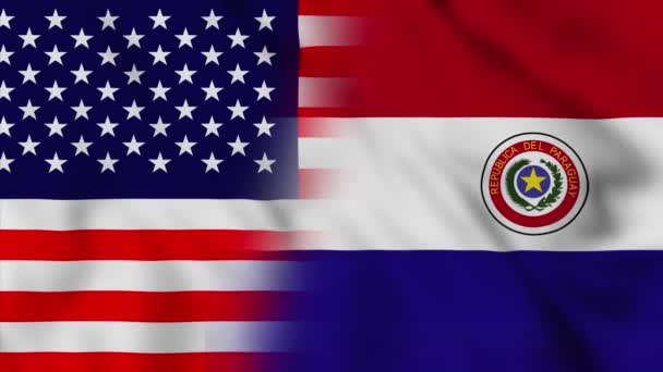 Bandera Los Estados Unidos América Paraguay Estados Unidos Paraguay Banderas — Vídeos de Stock