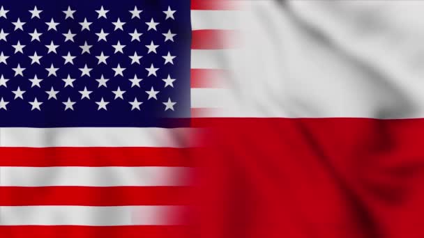 美利坚合众国和波兰的国旗 美国和波兰混合国旗运动循环动画国旗爆炸关闭 横幅运动圈Hd — 图库视频影像