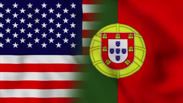 Flaga Stanów Zjednoczonych Ameryki Portugalii Stany Zjednoczone Portugalia Mieszane Flagi — Wideo stockowe