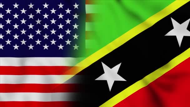 Flagge Der Vereinigten Staaten Von Amerika Und Kitts Nevis Die — Stockvideo