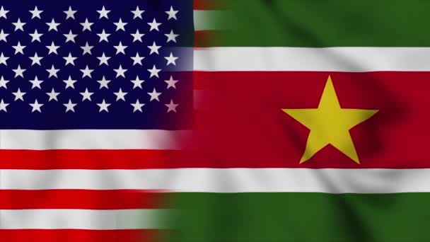 Los Estados Unidos América Bandera Surinam Estados Unidos Surinam Banderas — Vídeos de Stock