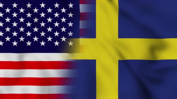 Bandera Los Estados Unidos América Suecia Estados Unidos Suecia Banderas — Vídeo de stock