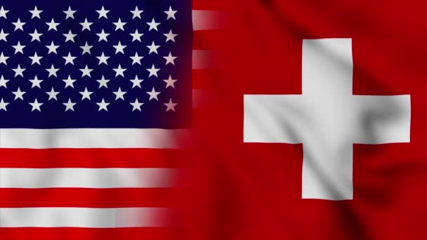 Flaga Stanów Zjednoczonych Ameryki Szwajcarii Stany Zjednoczone Szwajcaria Mieszane Flagi — Wideo stockowe