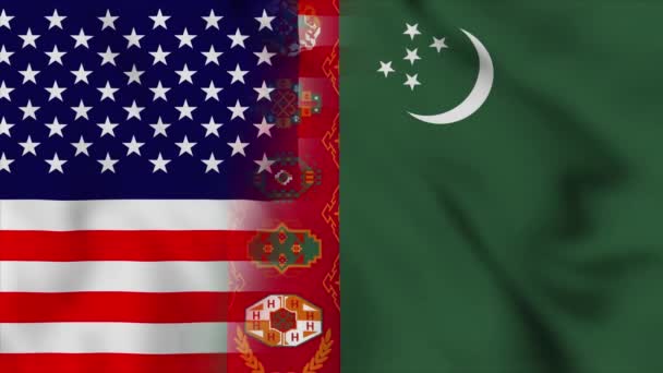 Flaga Stanów Zjednoczonych Ameryki Turkmenistanu Usa Turkmenistan Mieszane Flagi Kraju — Wideo stockowe