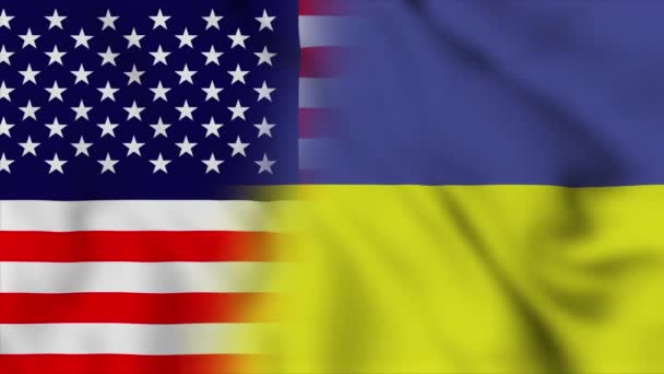 Σημαία Των Ηνωμένων Πολιτειών Της Αμερικής Και Της Ουκρανίας Σημαίες — Αρχείο Βίντεο