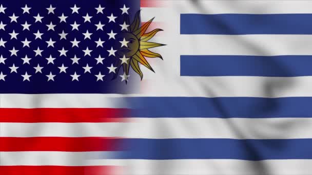 Die Flagge Der Vereinigten Staaten Von Amerika Und Uruguay Usa — Stockvideo
