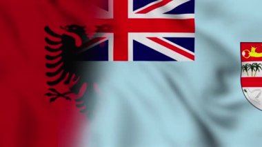 Arnavutluk ve Fiji bayrak videosu. Arnavutluk ve Fiji Karışık Ülke bayrağı hareket döngüsü animasyon bayrağı dalgalanıyor. Bayraklar Hareketi Döngüsü HD.
