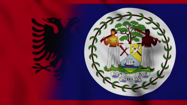 Albanien Och Belize Flagga Video Albanien Och Belize Blandade Land — Stockvideo