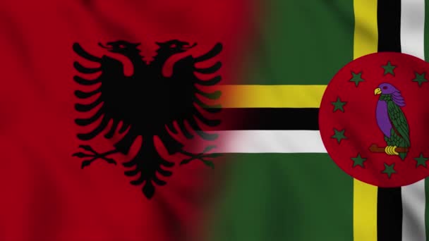 アルバニアとドミニカのフラグビデオ アルバニアとドミニカの混在国の国旗の動きループアニメーションのフラグを閉じる吹いています フラグ Motion Loop — ストック動画