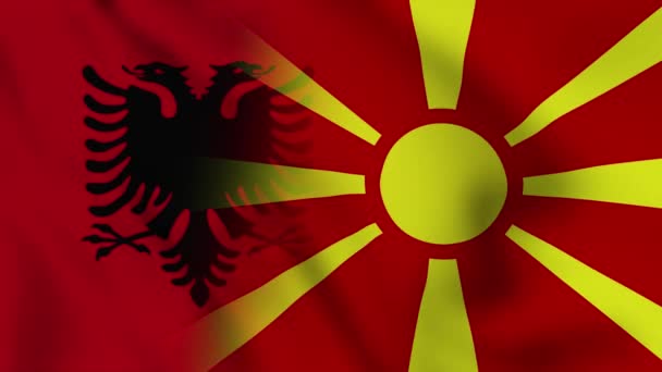 Albanien Und Mazedonien Zeigen Flagge Albanien Und Mazedonien Gemischte Länderflaggen — Stockvideo