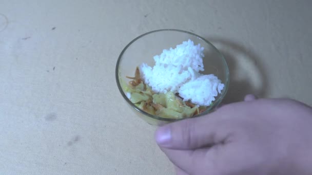 Camarones Coliflor Con Arroz Cocinado Alimentos Especias Alimento Especias India — Vídeos de Stock