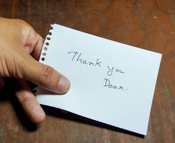 Handwriting Thank You Dear Men Hand Holding Lifestyle Motivational Positive — Stock Photo, Image
