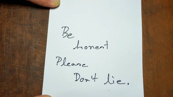 Hand Written Motivational Word Honest Please Don Lie Men Hand — Stock Photo, Image