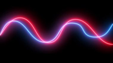Mavi ve Kırmızı Parlayan Neon Hattı. Soyut, dikişsiz, parlak neon renkli, hareketli animasyon. Siyah arkaplanda kusursuz sanat. 
