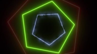 Neon rengi Çokgen, kusursuz döngüyü şekillendirir. Neon 'un soyut, kusursuz döngülü animasyonu. 3D soyut neon arkaplan, kusursuz hareket tasarımı. Neon döngüsü görsel efektler.