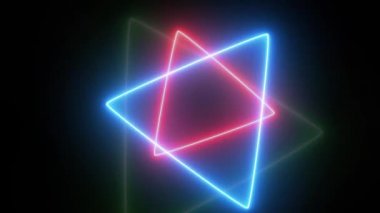 Neon üçgenli kusursuz döngü. Neon 'un soyut, kusursuz döngülü animasyonu. 3D soyut neon arkaplan, kusursuz hareket tasarımı. Neon döngüsü görsel efektler.