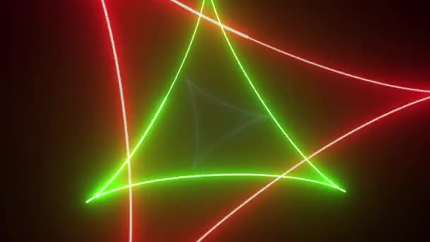 Неоновий Колір Петлі Синій Червоний Зелений Неоновий Кольоровий Тунельний Трикутник — стокове відео