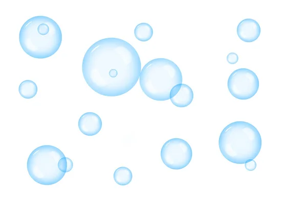 Голубые Мыльные Пузыри Летящие Над Белым Фоном — стоковое фото