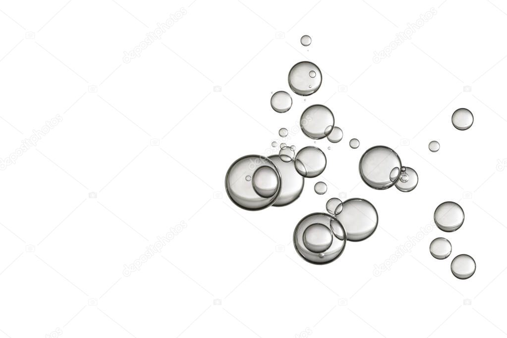 Glass clear water bubbles. Fizz, isolated.