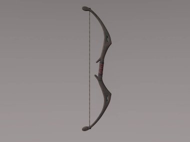 Front View of Silver and Red Fantasy Bow 3D Render on Gray Background