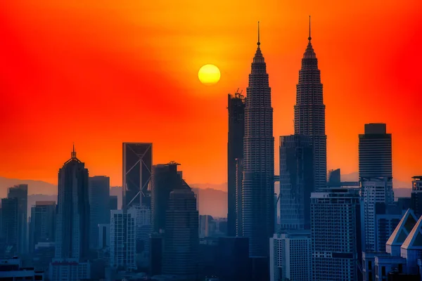 Silhouette Stadtbild Der Skyline Von Kuala Lumpur Bei Sonnenaufgang Malaysia — Stockfoto