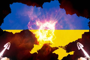 Ukrayna, Ukrayna bayrağı dua kavramı için dua edin. Ukrayna 'ya barış için dua et. (NASA tarafından desteklenen bu görüntünün elementleri)