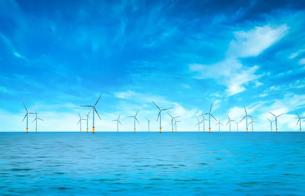 Offshore Wind Turbine Windfarm Construction England Coast Blue Sky — Stock Photo, Image